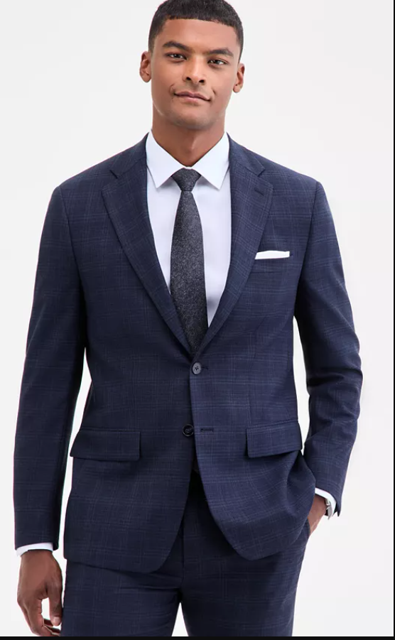 Calvin Klein Mens Slim fit Suit Jacket Blazer 38 S Navy Blue Plaid